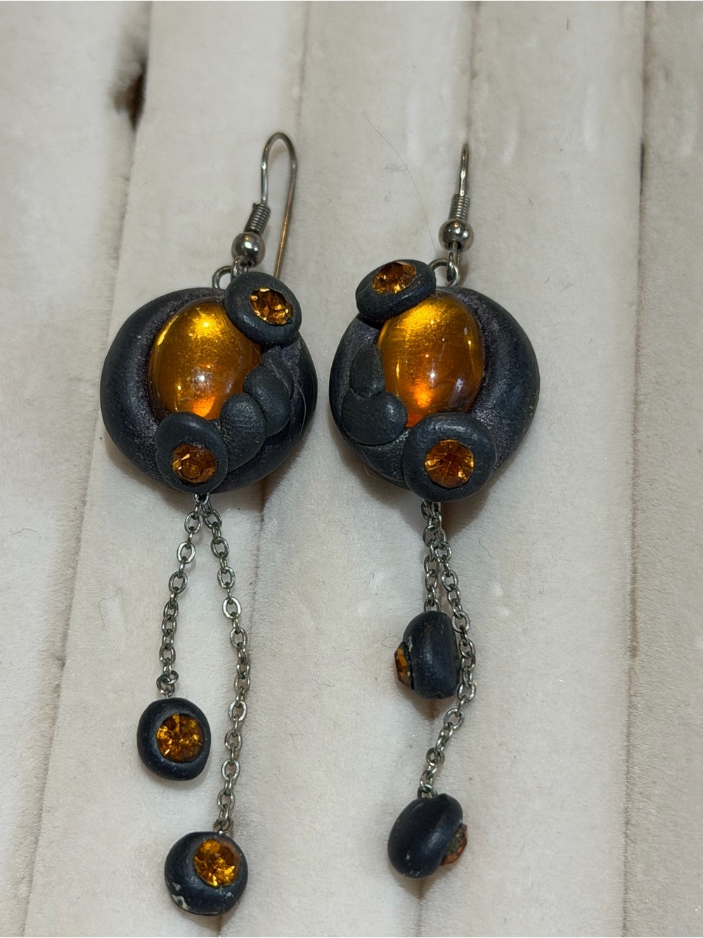 Amber Glass & Gunmetal Dangle Earrings - Women Jewelry